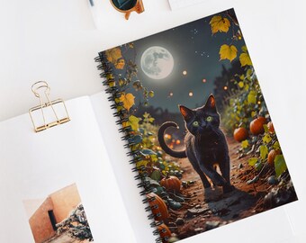 Midnight Black Cat Notebook Journal - Witch's Familiar Notebook Journal - Beautiful Black Cat Notebook Journal - Mystic Black Cat Notebook