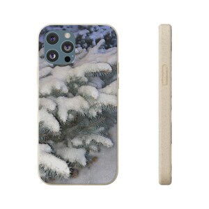 Custodia per telefono con motivo a lanugine di neve su pino - Custodia per telefono con motivo a neve - Custodia per telefono con motivo a pino - Custodia per telefono invernale - Custodia per iPhone - Custodia per telefono Samsung -