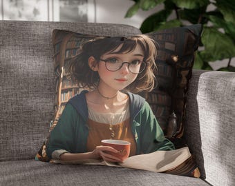 Cozy Book Lover's Pillow Cover - Reading Decor for Libraries - Book Lovers Throw Pillow Cover - Cozy Reading Nook Pillow Cover