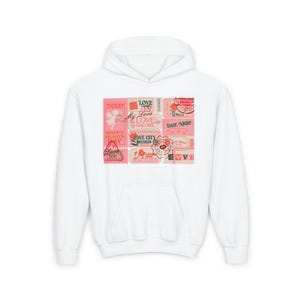 Eintrittskarten und Briefmarken Jugend Kapuzen-Sweatshirt - Valentinstag Liebeskarte Collage Kinder Hoodie - Herz Briefmarken Kinder Hoodie