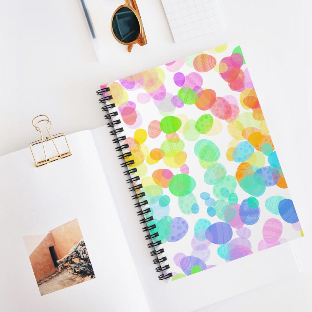 Spring Large Notebooks Colorful Spring Spiral Notebook - Colorful Easter Eggs Collage Journal ...