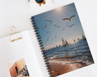 Sailboats Notebook Journal - Nautical Notebook - Coastal Journal - Beach Lover Notebook - Ocean Waves Journal - Blue Water Sail Notebook