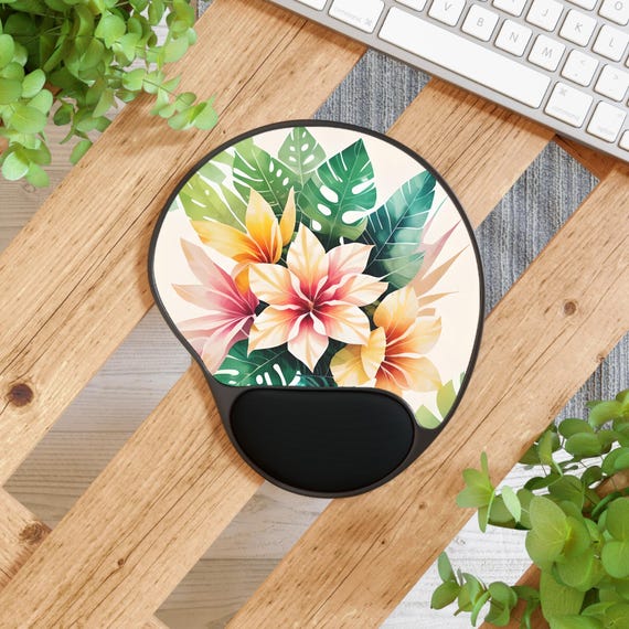 Ergonomisches Handgelenkpad-Set – Memory-Schaum Für Tastatur & Maus, Rutschfeste Unterseite (schwarz Mit Blume)