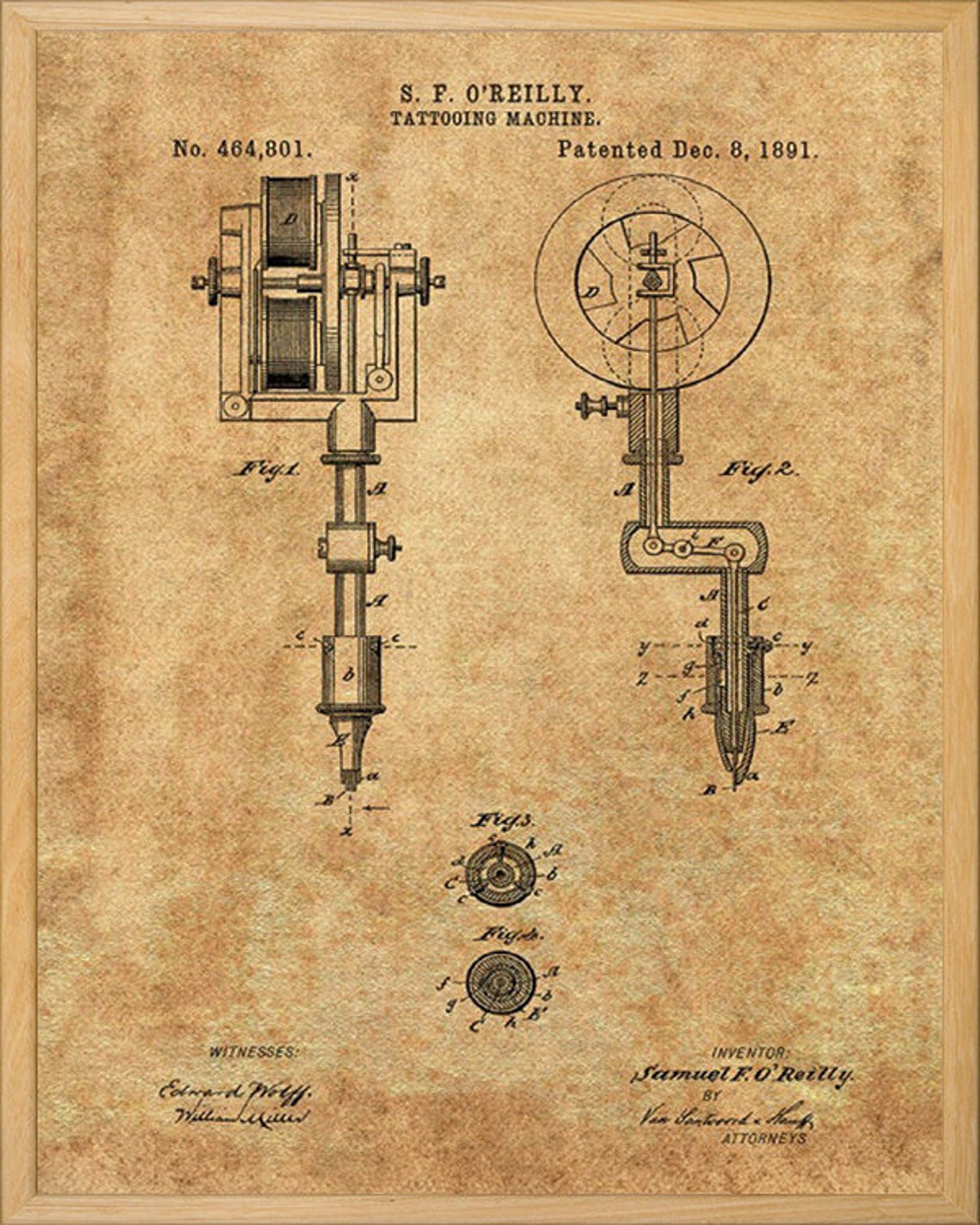 First Tattoo Machine Patent Poster Tattoo Wall Art Print Etsy