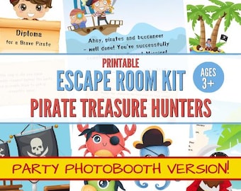 Kit de escape room pirata: aventura de búsqueda del tesoro y rompecabezas para niños (descarga digital)