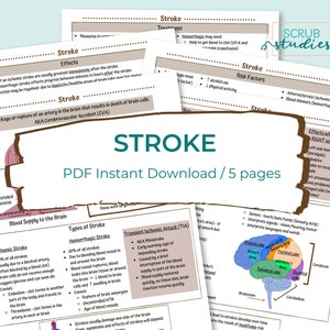 Stroke | CVA | Ischemic Stroke | Hemorrhagic Stroke | TIA | Brain | Neurologic Disorders | Nursing study guide | Digital Download