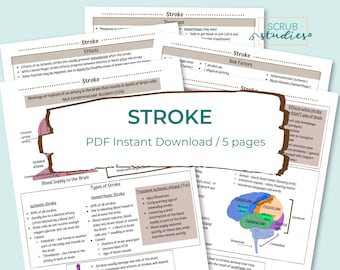 Stroke | CVA | Ischemic Stroke | Hemorrhagic Stroke | TIA | Brain | Neurologic Disorders | Nursing study guide | Digital Download