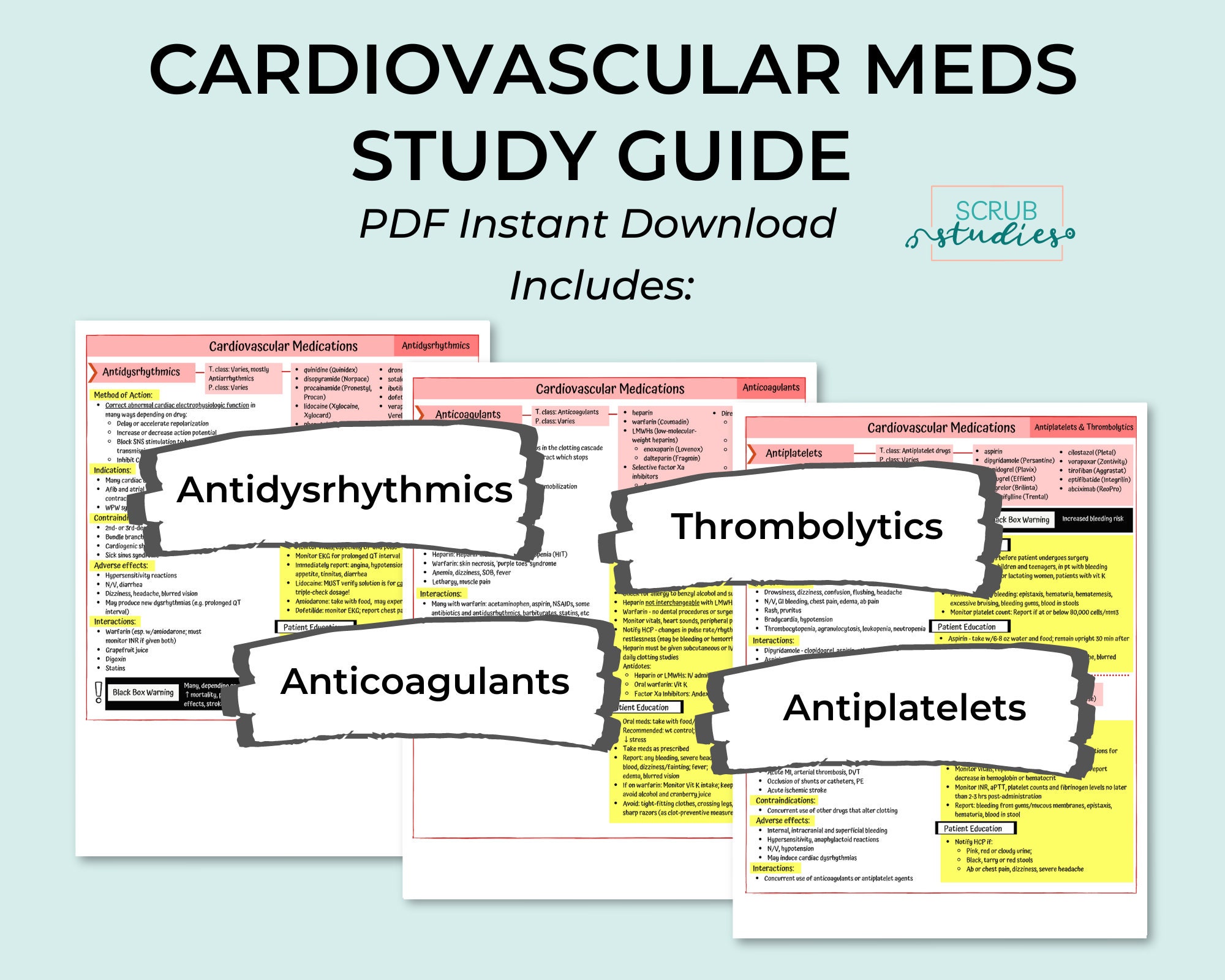 Pharmacology - Cardiovascular Medications | Nursing Student Study Guide ...
