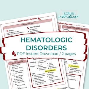 Guia de estudo de distúrbios hematológicos | Hematologia | Guias de estudo de enfermagem | Download digital | Fichas de estudo de enfermagem
