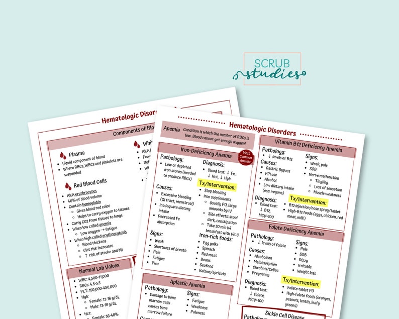Hematologic Disorders Study Guide | Hematology | Nursing Study Guides ...