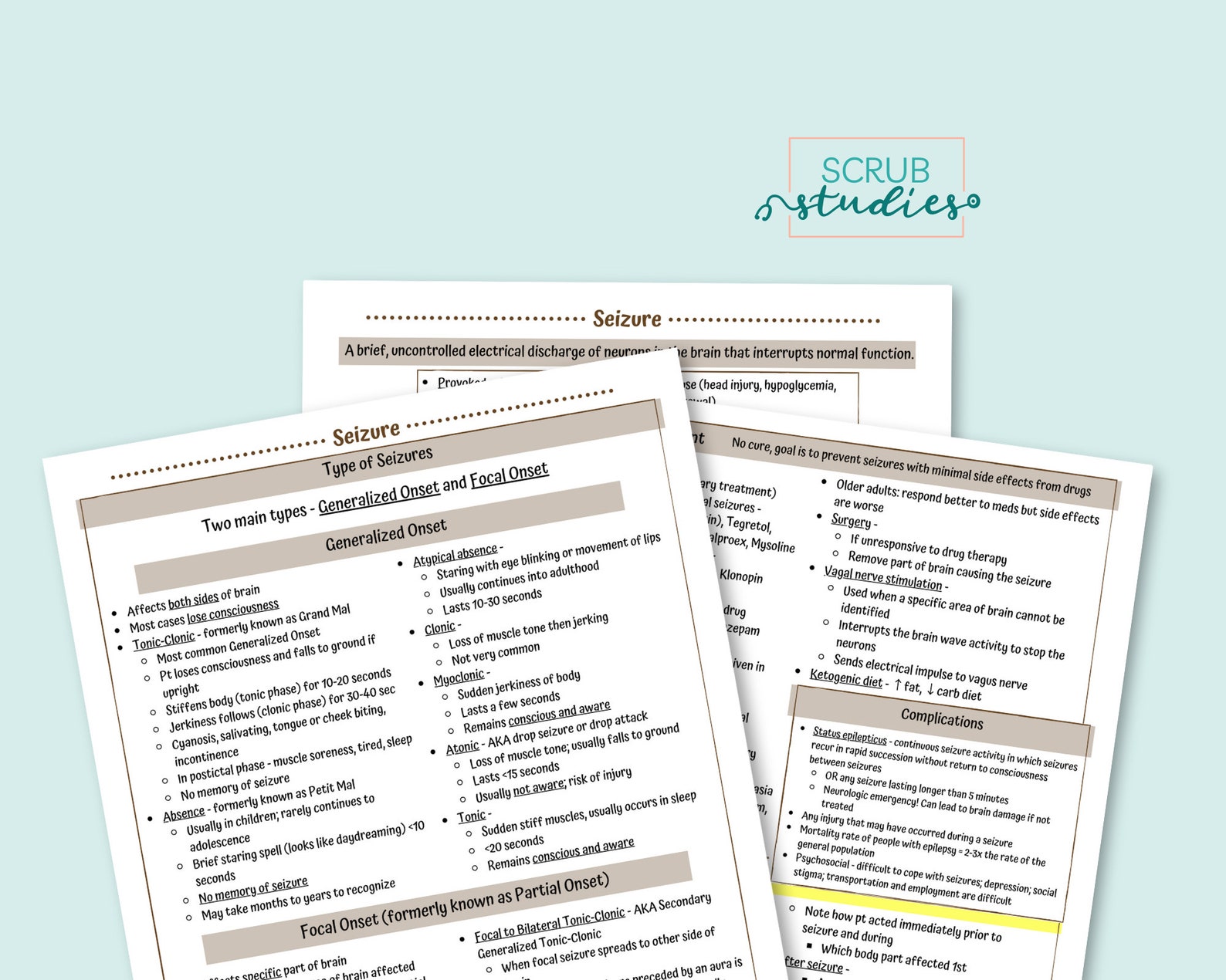 Seizure Study Guide | Epilepsy | Neurologic Disorders | Nursing Study ...