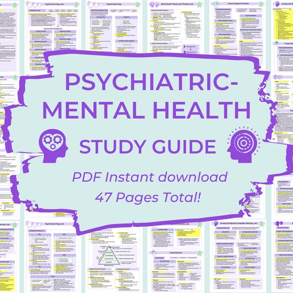 Psychiatric-Mental Health Study Guide | Nursing student study guide | Psychotropic Drugs | Digital Download