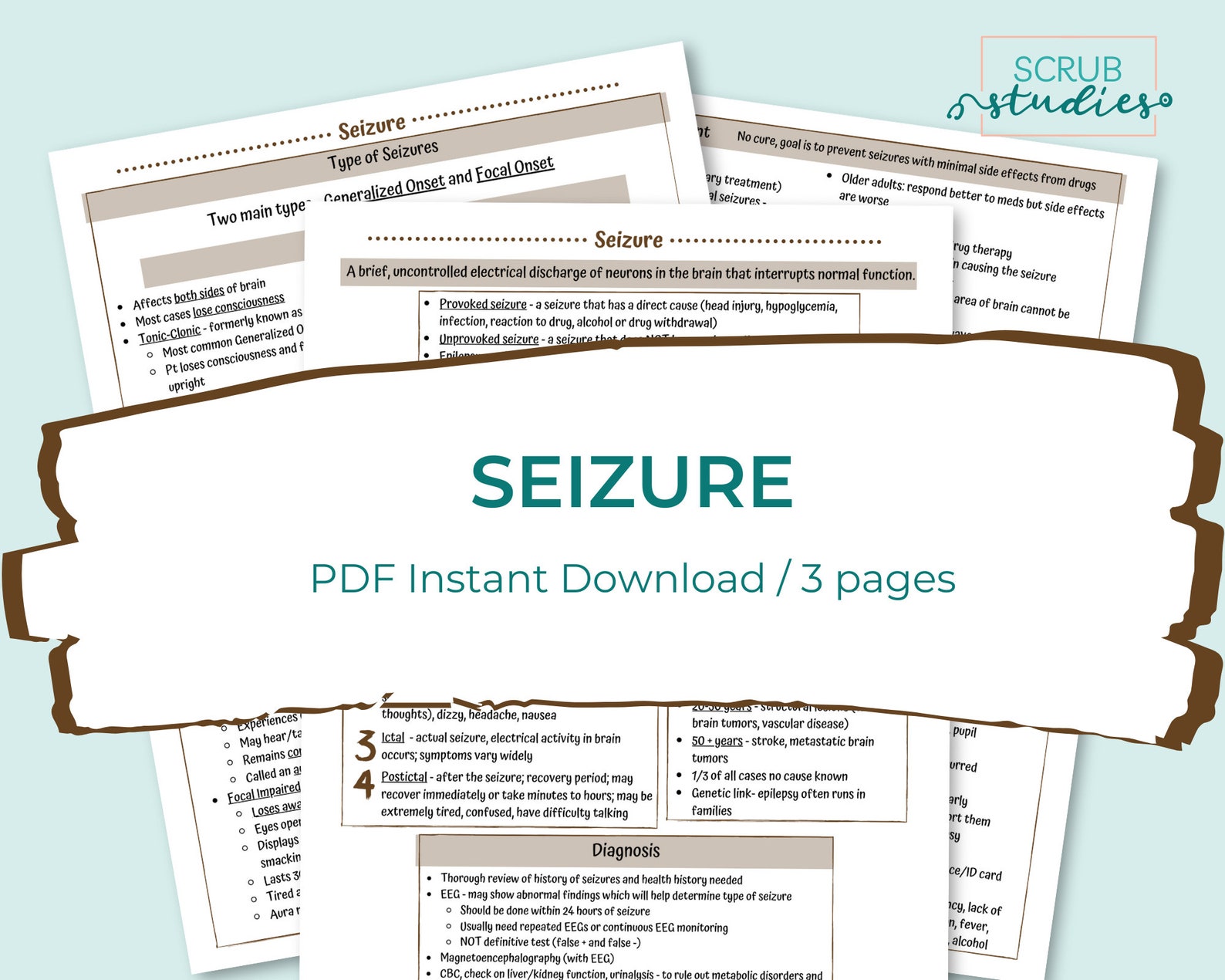 Seizure Study Guide Epilepsy Neurologic Disorders - Etsy