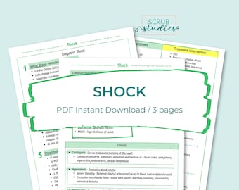 Shock study guide | Cardiogenic | Hypovolemic | Distributive | Septic | Neurogenic | Anaphylactic | Nursing guide | Digital Download