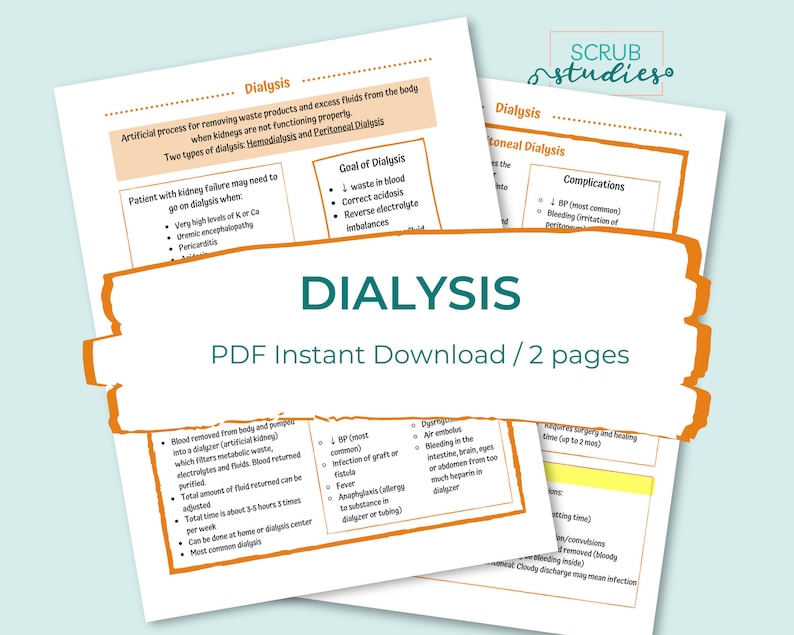 Dialysis | Hemodialysis | Peritoneal Dialysis | Nursing Study Guide | Digital Download - Etsy