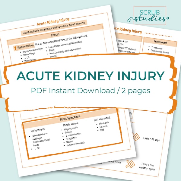 Acute Kidney Injury | AKI | Nursing study guide | Digital Download