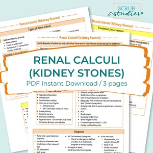 Renal Calculi | Kidney Stones | Nursing study guide | Digital Download