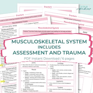 Musculoskeletal System | Trauma | Fractures | Sprains | Strains | RSI | CTS | Compartment Syndrome | Nursing study guide | Digital Download