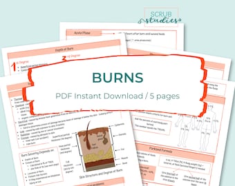 Burns study guide | Nursing study guide | Digital download | Nursing study notes | Nursing study sheets