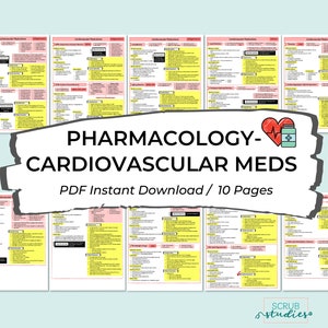 Pharmacology - Cardiovascular Medications | Nursing student study guide | Digital Download | Cardio Meds