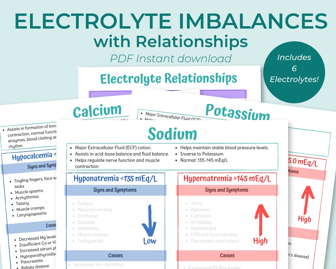 Electrolyte Imbalances Study Guide Nursing Study Guides | Etsy