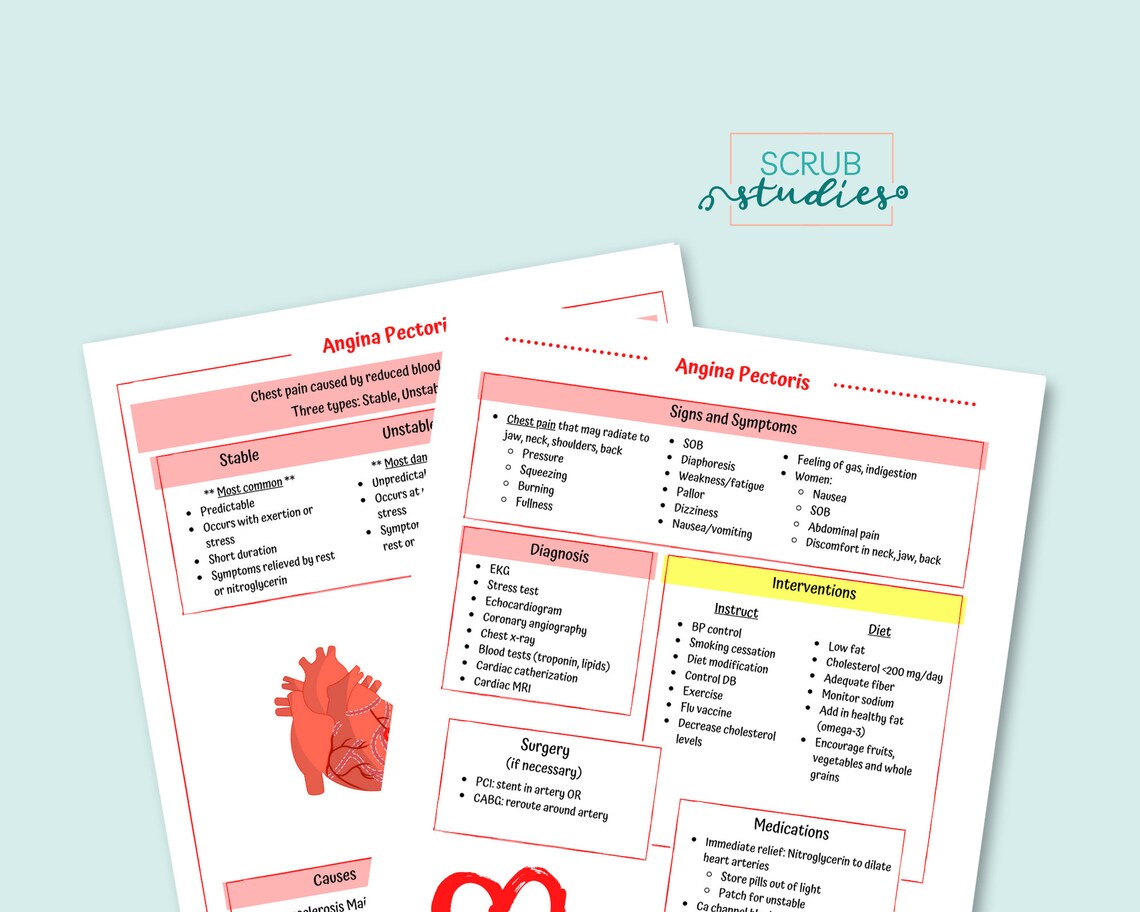Angina Pectoris Study Guide | Digital Download | Nursing Study Guide ...