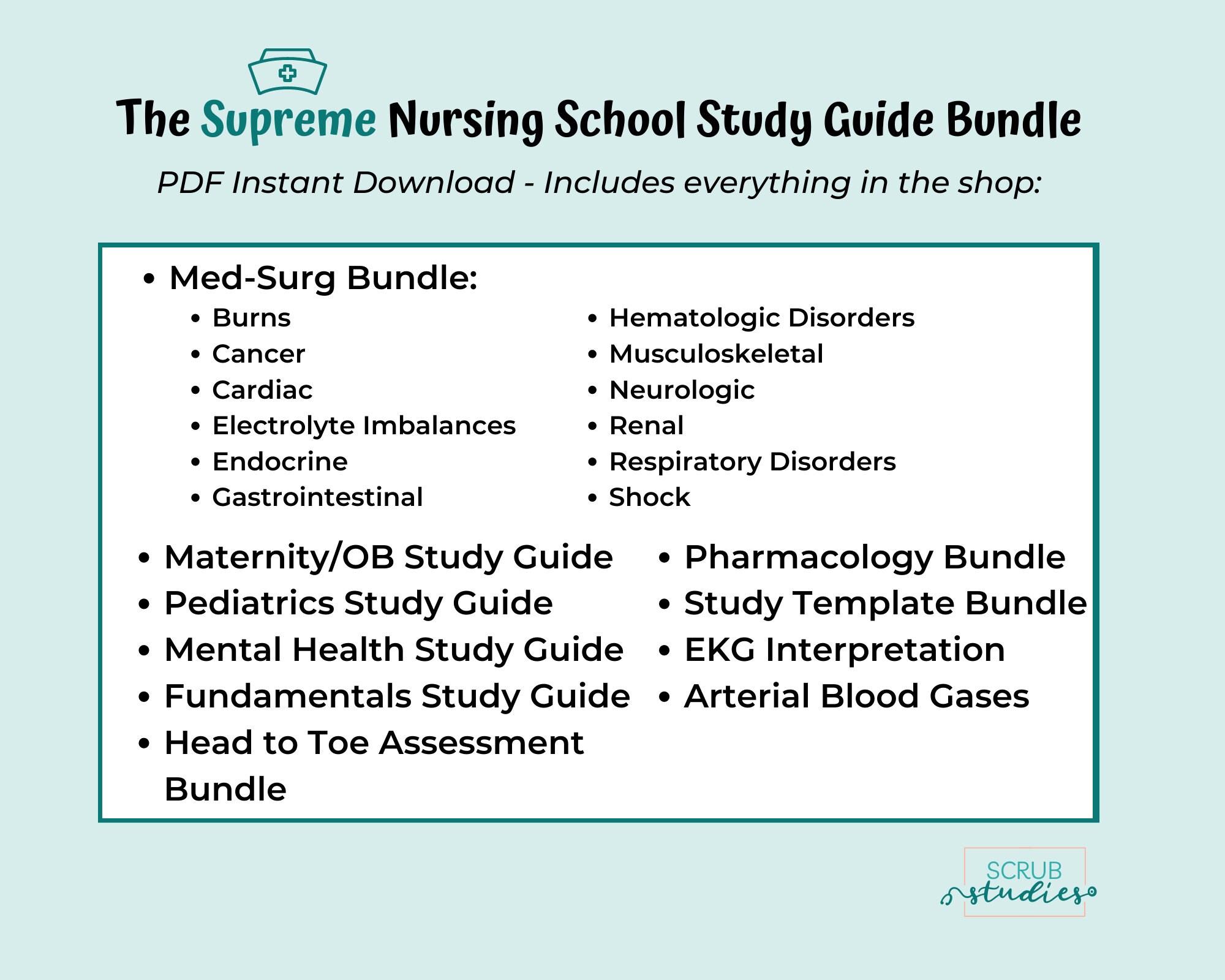Supreme Nursing School Study Guide Bundle Digital Download Nursing