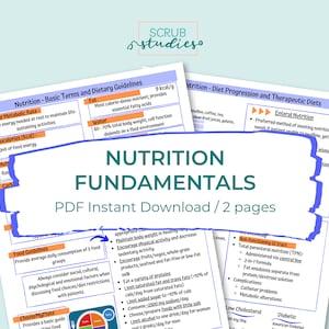 Fondamentaux de la nutrition | Guide d'étude de l'étudiant infirmier | Feuilles d'allaitement | Notes de soins infirmiers | Téléchargement numérique
