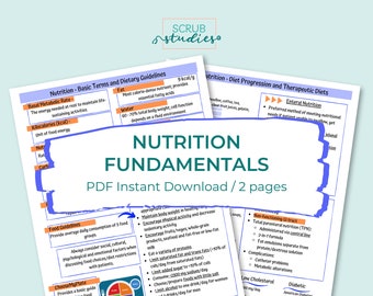 Nutrition Fundamentals | Nursing student study guide | Nursing sheets | Nursing Notes | Digital Download