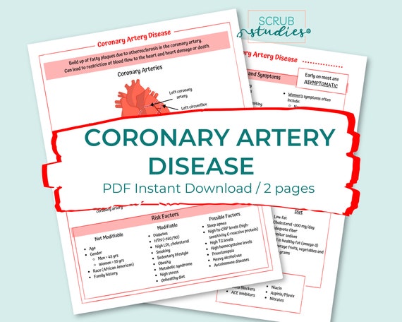 Coronary Artery Disease Study Guide | Digital Download | Nursing study guide | Heart Disease | Nursing study sheets | Nursing study notes
