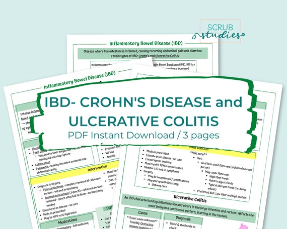 Inflammatory Bowel Disease Study guide | Crohn's Disease | Ulcerative Colitis | Nursing study notes | Digital Download | Nursing sheets