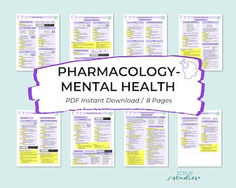 Pharmacology - Mental Health | Antianxiety meds | Antidepressants | Antipsychotics | Nursing student study guide | Digital Download