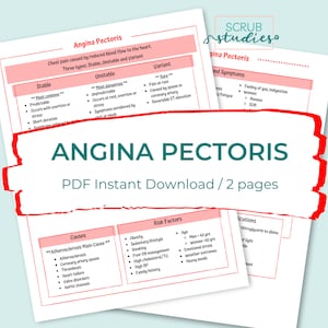 Angina Pectoris study guide | Digital Download | Nursing study guide | Cardiac disease | Nursing study notes | Nursing study sheets