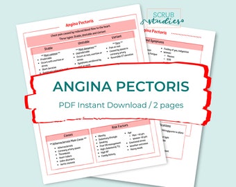 Angina Pectoris study guide | Digital Download | Nursing study guide | Cardiac disease | Nursing study notes | Nursing study sheets