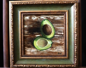 Original Avocado Painting, Avocado wall art, Avocado art, Avocado wall decor, Fruit still life painting