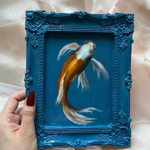 Fish ORIGINAL Oil Painting, Walldecor Oil painting of little cute fish Animal Painting, Framed oil painting by Nesibe Bicici