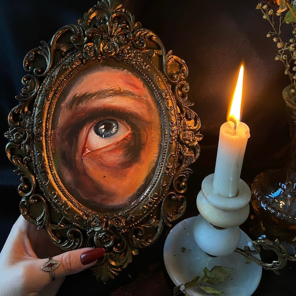 Original Lovers Eye Oil Painting: Framed Victorian Gothic Home Decor