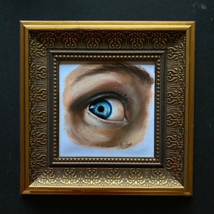 Original Framed Eye Oil Painting, Gothic Home Decor Dark Academia Gothic Oil Painting by Nesibe Bicici