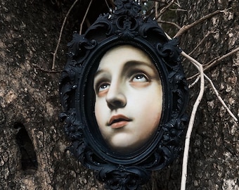 Gothic Woman Portrait Oil Painting: Dark Academia Home Decor