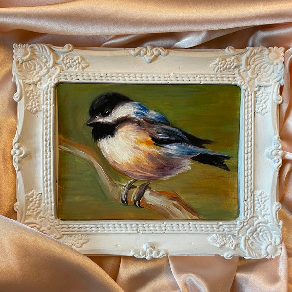 Peinture originale d'oiseau Oeuvre d'art d'oiseau Décoration murale d'oiseau Peinture à l'huile de petit oiseau mignon Peinture animalière par Nesibe Bicici