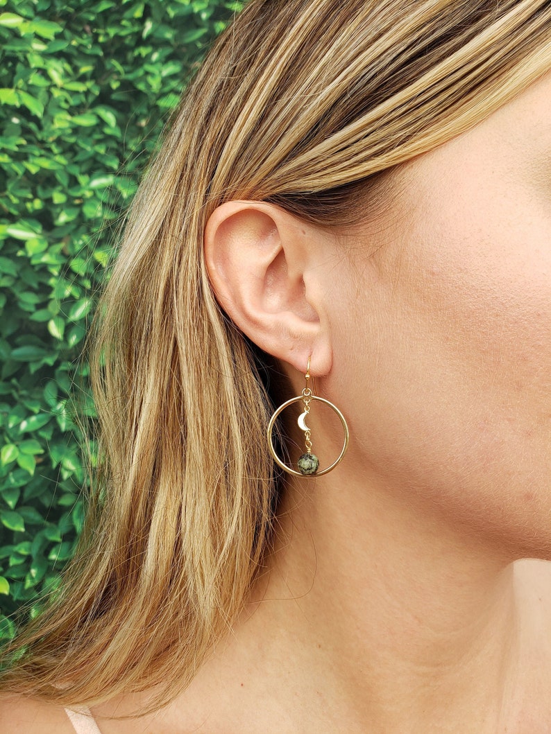 Turquoise Earrings Gold Gold Filled Moon Earrings Handmade Jewelry Turquoise Moon Earrings Gold 14k Gold Filled Wire Wrapped