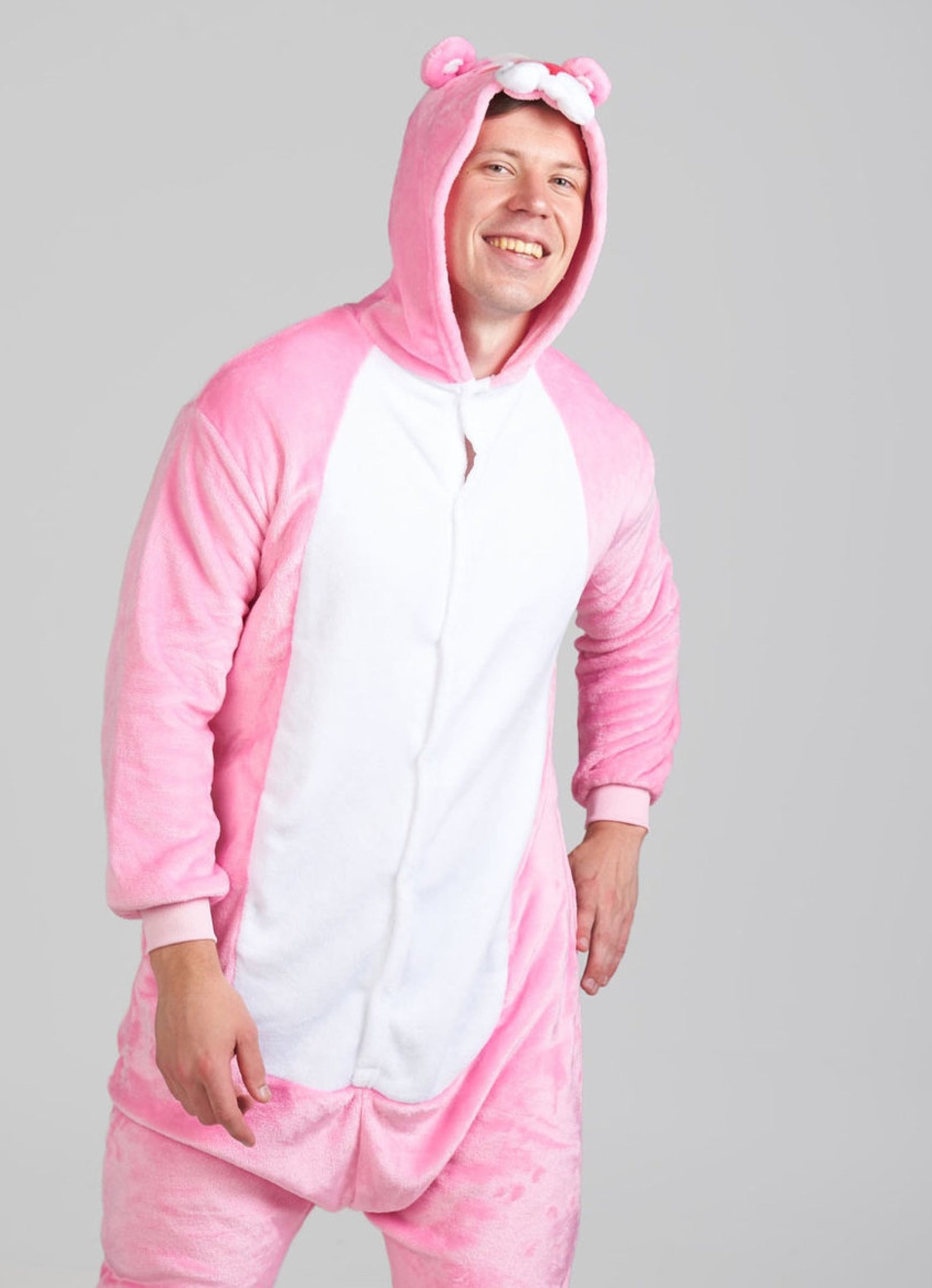 Pink pantera animal kigurumi cosplay romper hooded pajamas | Etsy