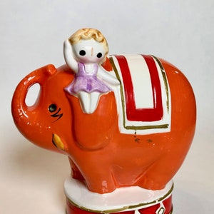 Vintage Orange Elephant with Girl Coin Bank