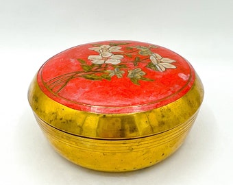 Brass Enamel Floral Lidded Box