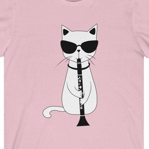 Funny Cat Playing The Clarinet and Wearing Sunglasses Hipster Gift for Musician Orchestra Unisex Jersey Short Sleeve Tee