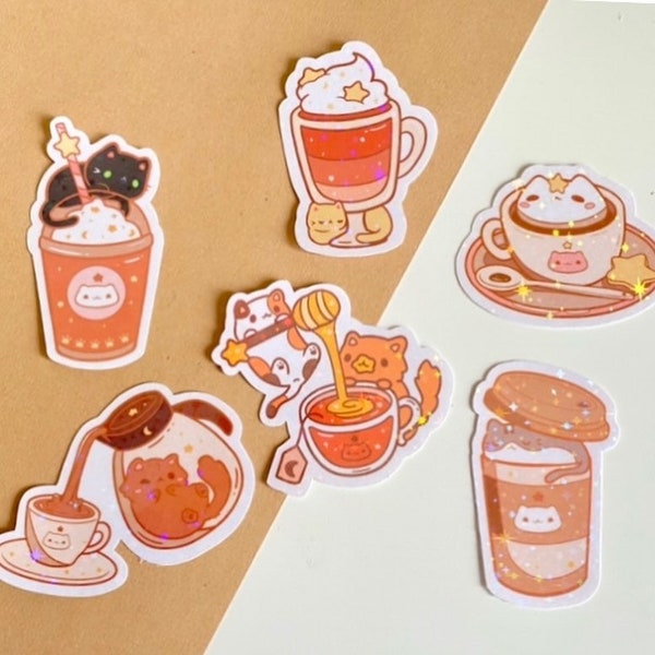 Celestial Cat Cafe Glittery Sticker Set