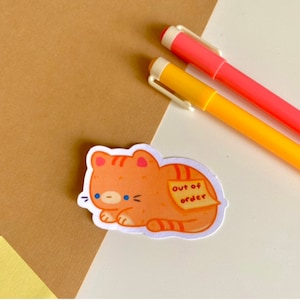 Out of Order Orange Cat sticker Laminated die-cut stickers journal laptop sticker planner unique cute animal image 1