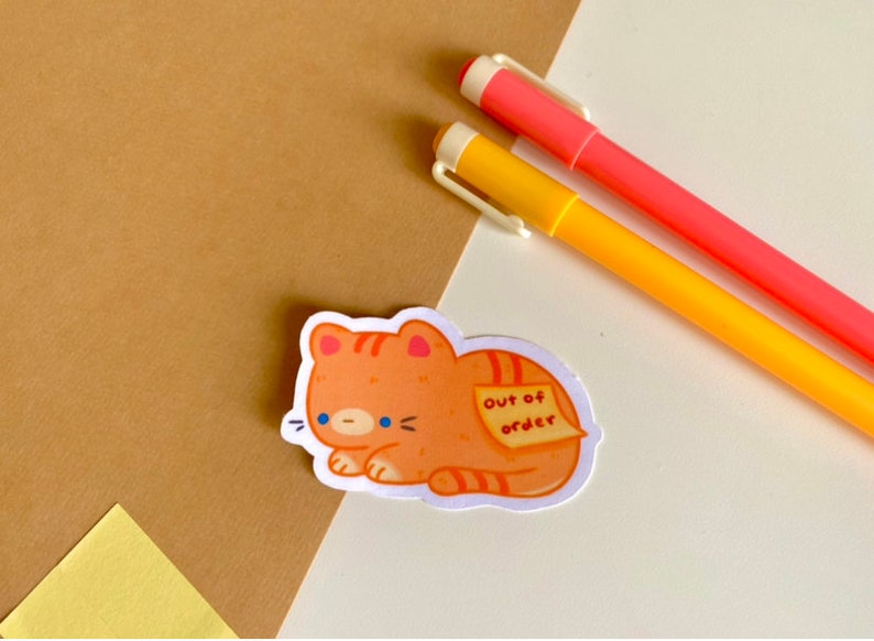 Out of Order Orange Cat sticker Laminated die-cut stickers journal laptop sticker planner unique cute animal image 1