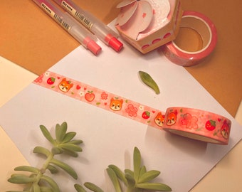 Strawberries and Shiba Inus | Cute aesthetic Bujo custom designed washi tapes for journals