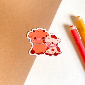 Highland Cow and Brown Cow Besties vinyl sticker Laminated die-cut stickers journal laptop sticker planner unique cute animal image 1